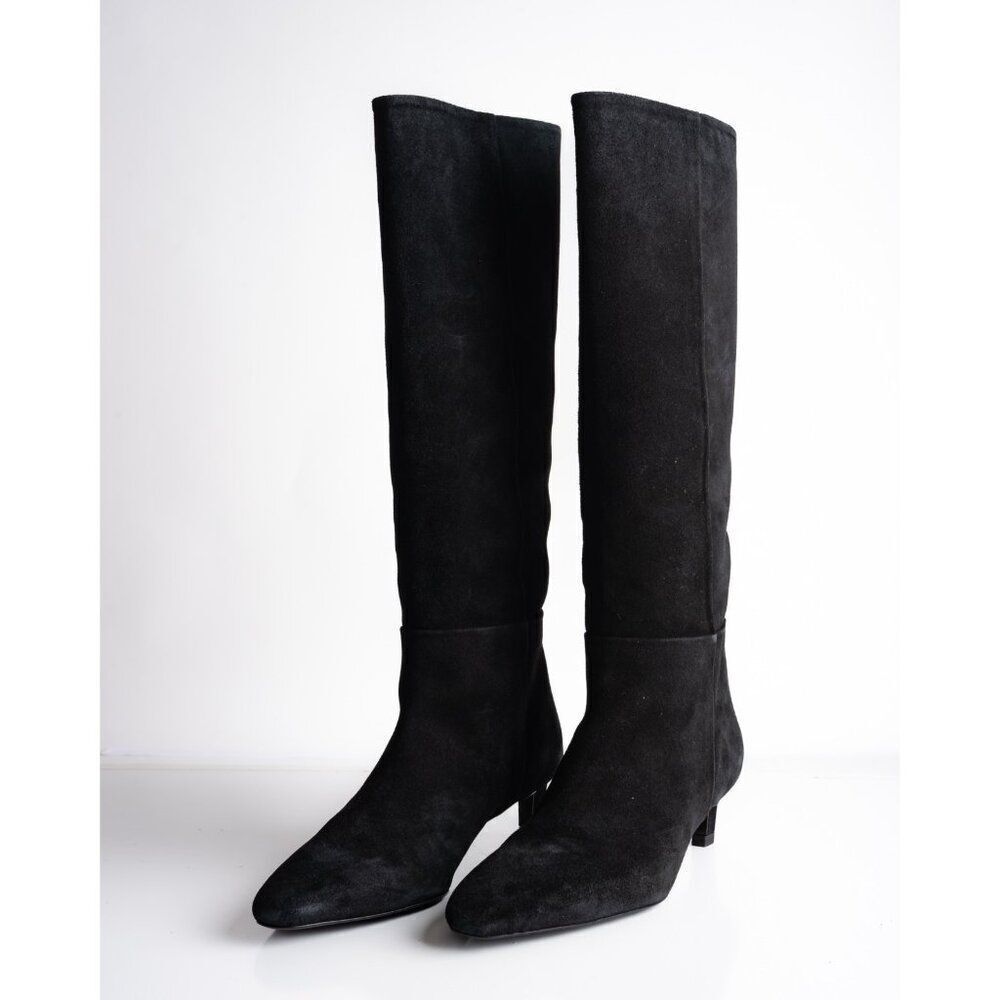 Massimo Dutti Womens Suede Heeled Boots Black kitten US 7.5 EU 38 NWT 1026/450